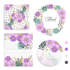 Background flower - violet flowers cards, pattern, wreath