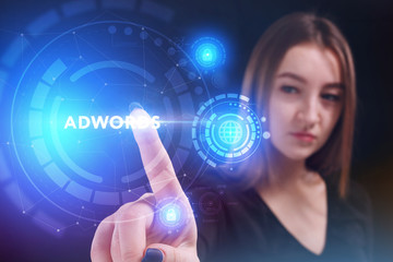 Business, Technology, Internet and network concept. Young businessman working on a virtual screen of the future and sees the inscription: