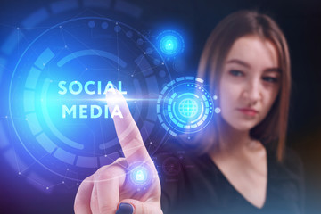 Business, Technology, Internet and network concept. Young businessman working on a virtual screen of the future and sees the inscription: