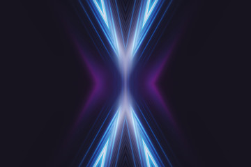 Dark abstract background with neon lines, glow. Bright neon glow
