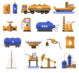 Natural gas and oil industry icons with petroleum transportation