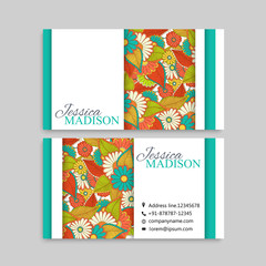 Business cards template - hand drown flowers