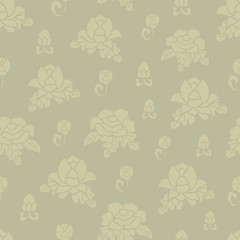 Vector Green Flowers Silhouettes on a Sage Green Background. Background for textiles, cards, manufacturing, wallpapers, print, gift wrap and scrapbooking.
