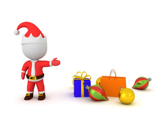 3D Santa Claus showing globes and presents