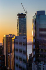 Sunrise over Seattle's high rise condo building