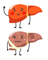 Healthy vs sick liver human organ health comparison