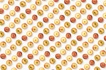 apple fruits pattern isolated on white. apples stack top view.