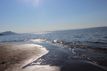 Fototapeta na wymiar sandy beach on the Siberian sea