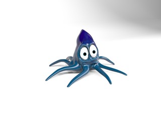 Squid blue, on white background,3d render.