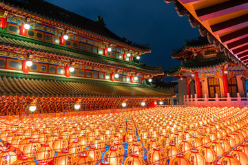 Chinese new year, Traditional Chinese lanterns display in Temple illuminated for Chinese new year...