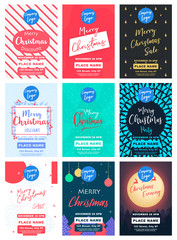 Merry Christmas a4 Flyer Banner poster template vector illustration offer holiday greeting card pack set