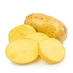 Naklejka na ściany i meble Fresh potato or potato slices (Solanum tuberosum) isolated on white background