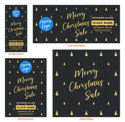 Merry Christmas Sale a4 DL cover Flyer Banner poster template vector illustration offer holiday greeting card pack set