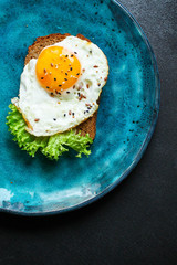 fried eggs, healthy food (delicious snack) menu concept. food background. top view. copy space