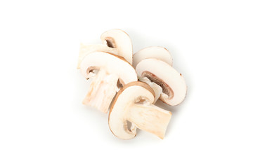 Fototapeta na wymiar Сhampignon mushrooms isolated on white background, close up