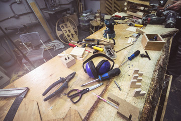 A mess in a carpentry workshop