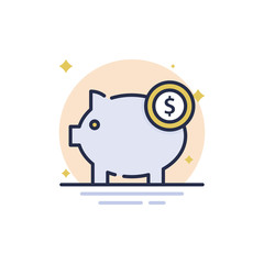Bank Saving Outline Filled Vector Icons. Simple illustration.