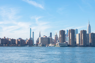 Fototapeta na wymiar Manhattan Skylines of the Murray Hill and Kips Bay Neighborhoods along the East River in New York City