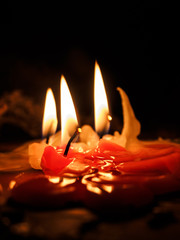 The old candle flowed across the table. The flames from the candles burn out in the dark