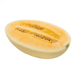 slice of cantaloupe melon, orange melon or japanese melons with seed isolated on white background