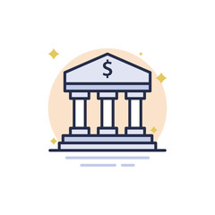 Bank Building Outline Filled Vector Icons. Simple illustration.