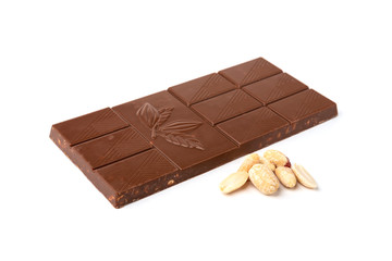 Chocolate with nuts isolated on white background.