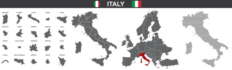 set of vector maps of Italy on white background