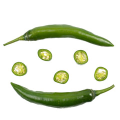 Fresh Green and red chili pepper with sliced isolated on white background, concept of vegetable ingredients in food