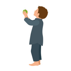 Little Boy Holding Sharing An Apple. Isolated Vector Illustration on a white background