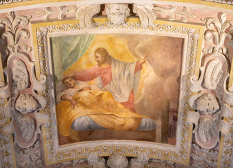 COMO, ITALY - MAY 9, 2015: The detail of fresco Jesus at the healing in church Chiesa di San Andrea Apostolo (Brunate).