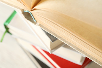 Stack of books, close up. Self development