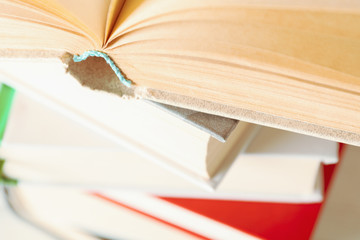 Stack of books, close up. Self development