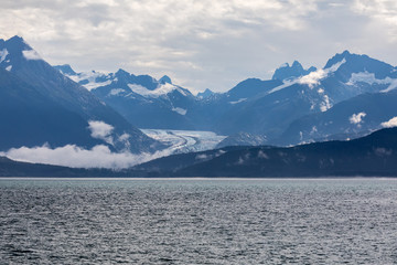 Beautiful view of a Glacier with snow covered mountains
