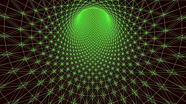 abstact network tunnel grid, 4K, green and black seamless loop. Network cyber technology. Futuristic perspective grid background texture.