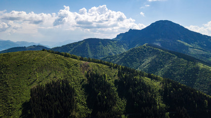 Aerial view of mountain peaks in the Slovak Tatras