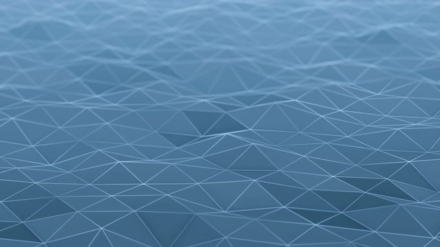 Abstract blue polygon wave pattern background. Seamless loop
