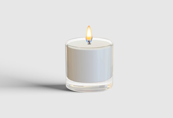 Candle in Glass Mock up on light gray background.3D rendring