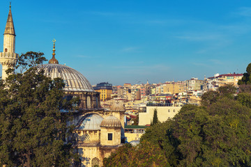 aerial view over Sultanahmet with Sokolu Mehmet Pasha mosque, Istanbul, Turkey