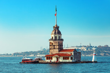 view of Kiz Kulesi on a sunny day, Istanbul, Turkey