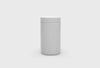 White Plastic Jar with Lid Mock up for sport powder - protein, vitamins, tablets.3D rendering - obrazy, fototapety, plakaty