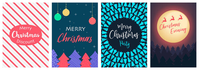 Merry Christmas a4 Flyer Banner poster template vector illustration offer holiday greeting card pack set