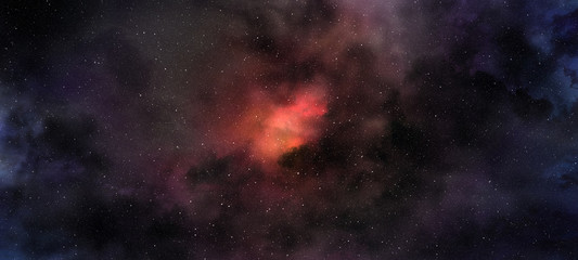 purple red glowing nebula in the starry sky