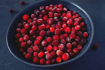 Frozen cranberries background, healthy berries