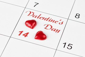 Red hearts on the calendar