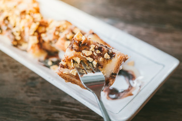 Rolled french toast on a plate with Chocolate