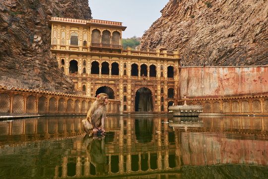 Galta ji or Monkey Temple in Jaipur. Ancient hindu Temple in Jauipir, India. Architecture of India