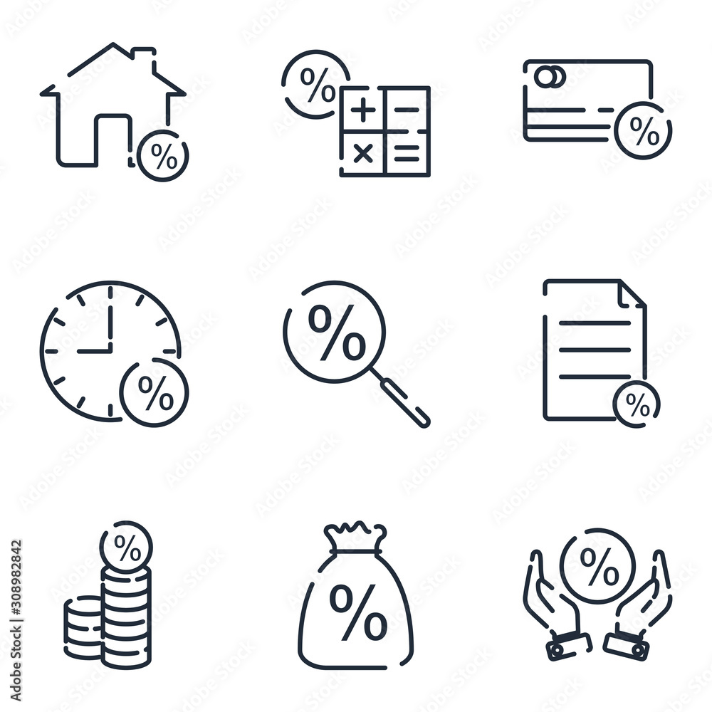 Poster Credit and Loan set icon template color editable. Finance pack symbol vector sign isolated on white background icons vector illustration for graphic and web design.