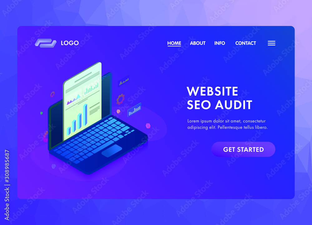 Poster website seo audit with online search engine analysis and analytics report. laptop with graphic and a