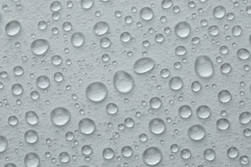 Water drops on white background, top view