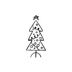 Fototapeta premium Christmas tree doodle pine tree sketch tree drawing holiday decoration star ornament retro Xmas